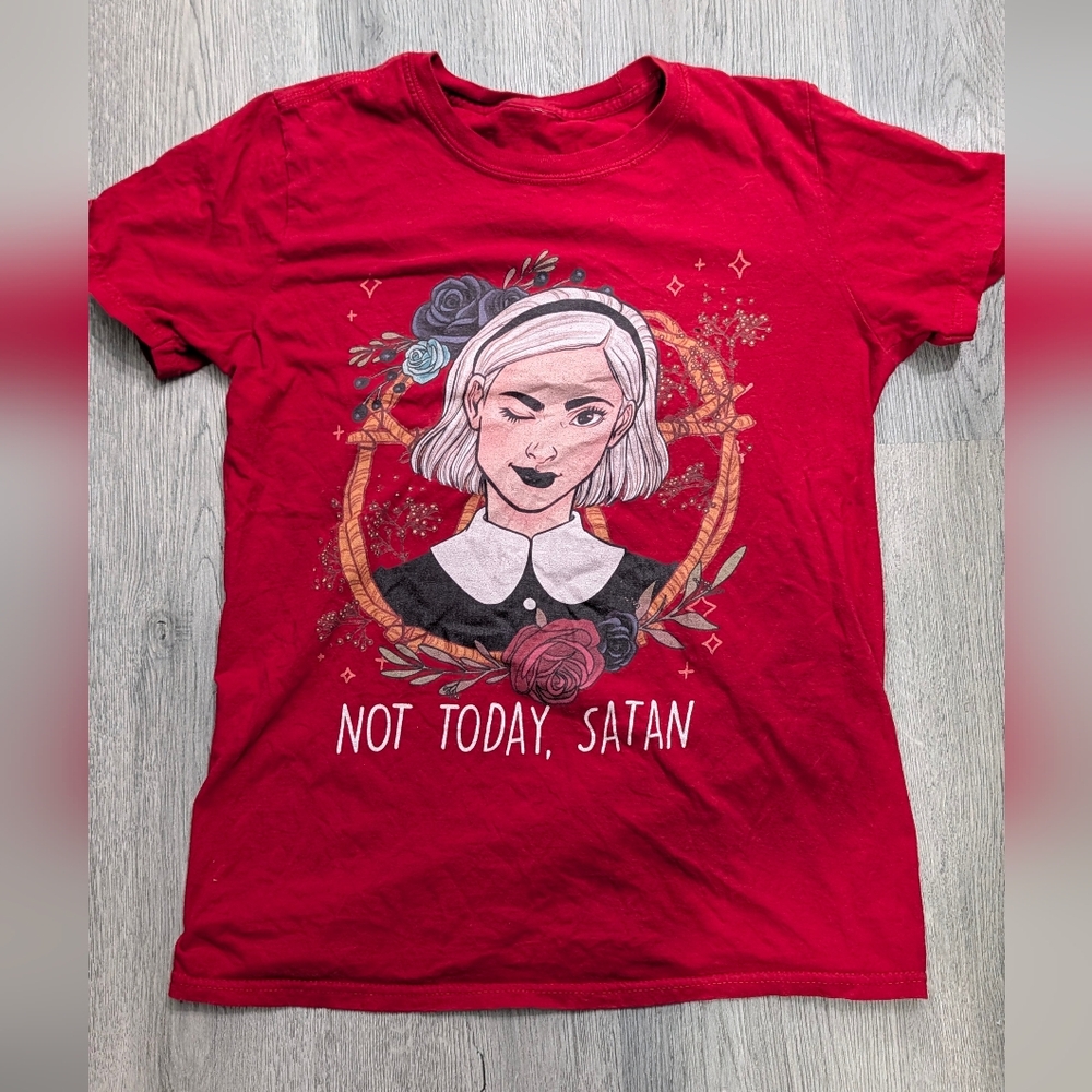 Sabrina Spellman Not Today Satan Graphic Tee Red Witchy Goth Halloween S/M